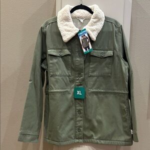 Nwt Hang Ten Olive Jacket with Cream Sherpa Collar, fleece lined, Size XL